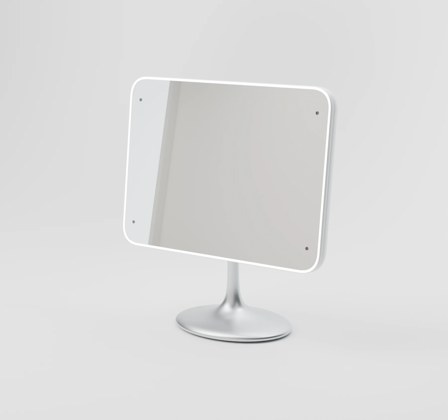 Poréa B01 rectangular mirror, pearl-white enclosure and satin-steel fixed pedestal